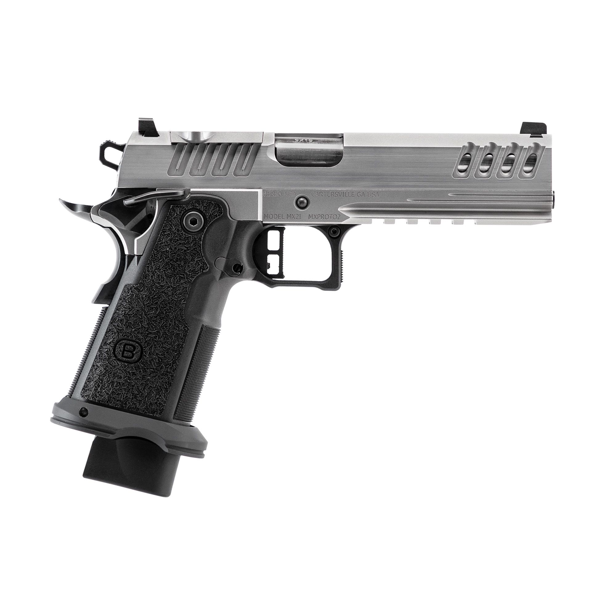 BERSA M2XI 9MM 5″ SAO 22RD OR BLK/SS